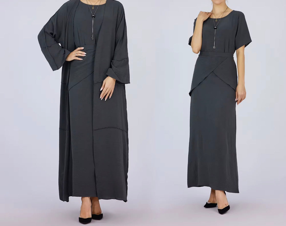 Black three piece abaya set