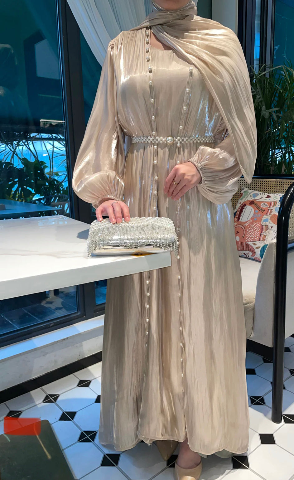 Two Pieces Organza Pear Abaya Set