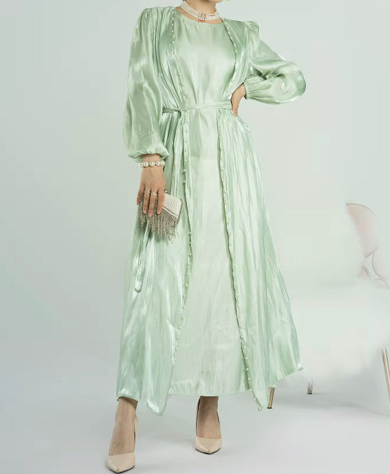 Two Pieces Organza Pear Abaya Set
