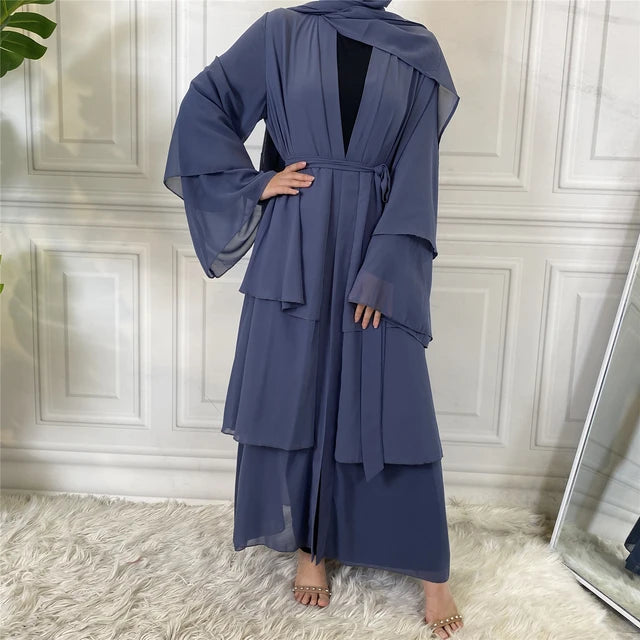 Blue three layer open abaya