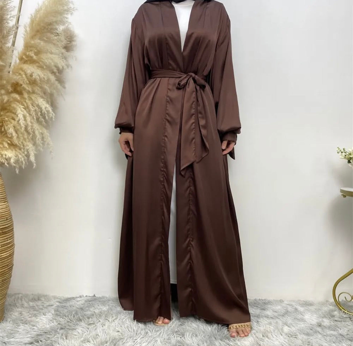 Coffee satin open abaya