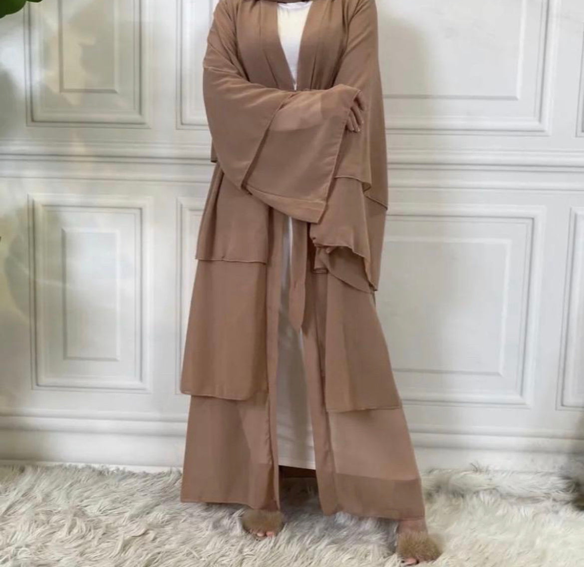 Three layered chiffon open abaya