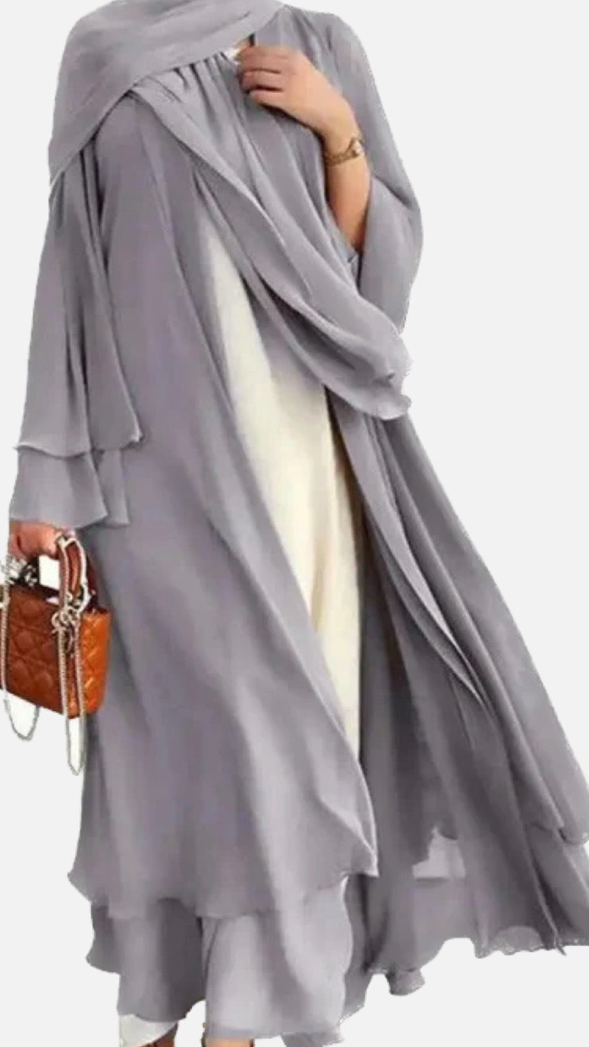 Two Layered Chiffon Open Abaya