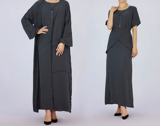 Black three piece abaya set