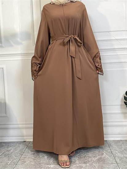Mocha Lace Closed Abaya maxi dress lace sleeved