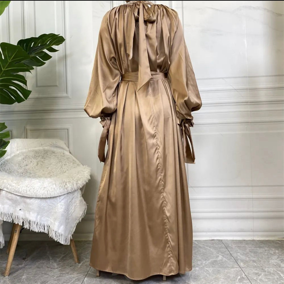 GOLD PEARL HIGH NECK ABAYA