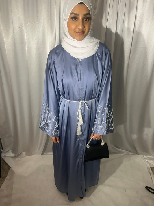 Blue embellished open and closed abaya