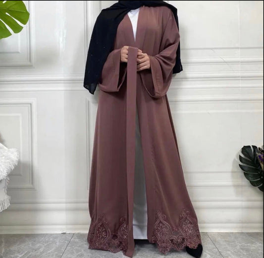 Purple lace open abaya
