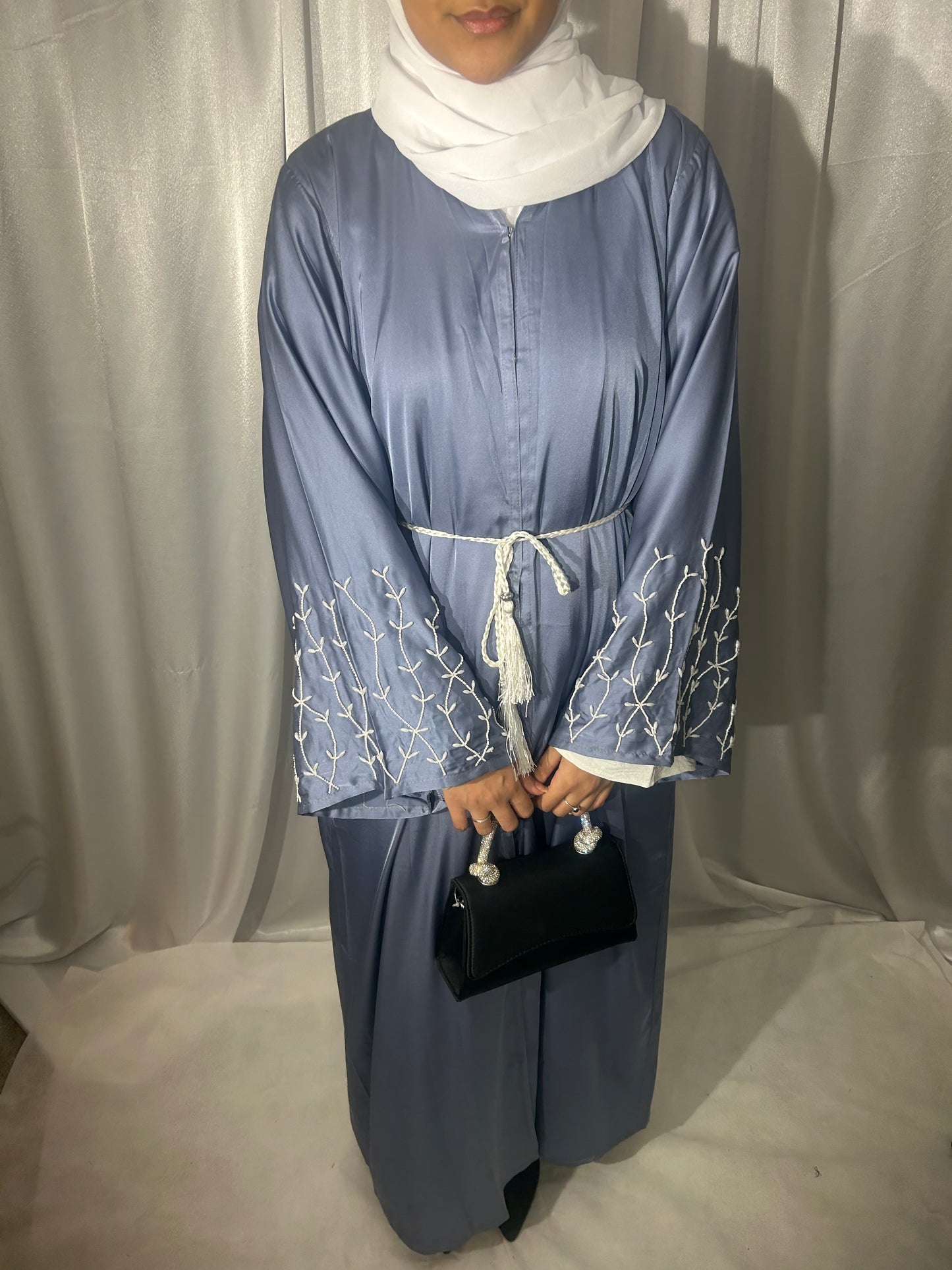 Blue embellished open and closed abaya
