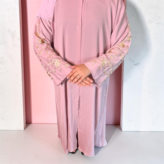 Blush pink Embroidered Open Abaya