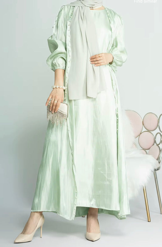 Two Pieces Organza Pear Abaya Set