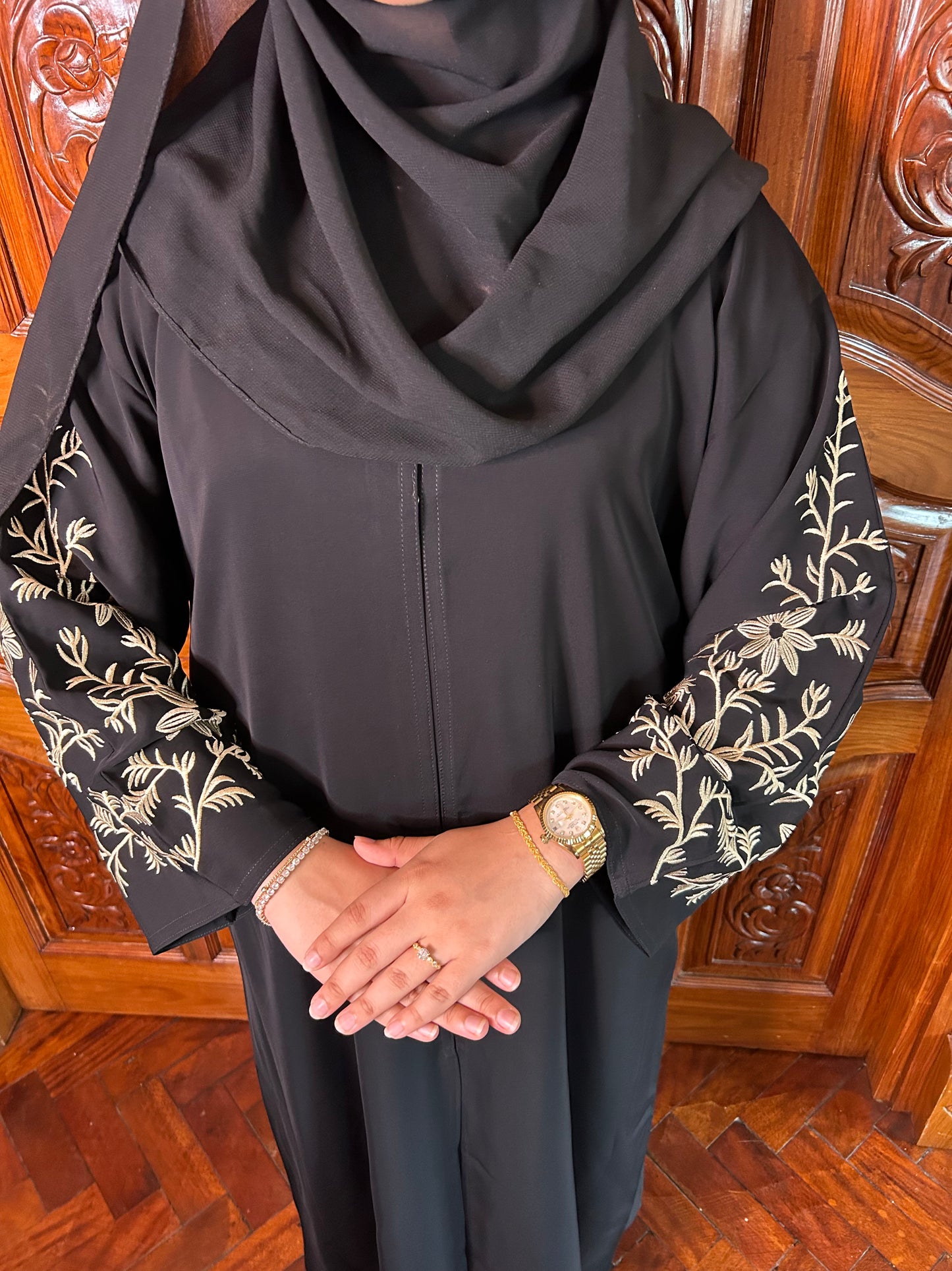 Embroidered Black Nida abaya