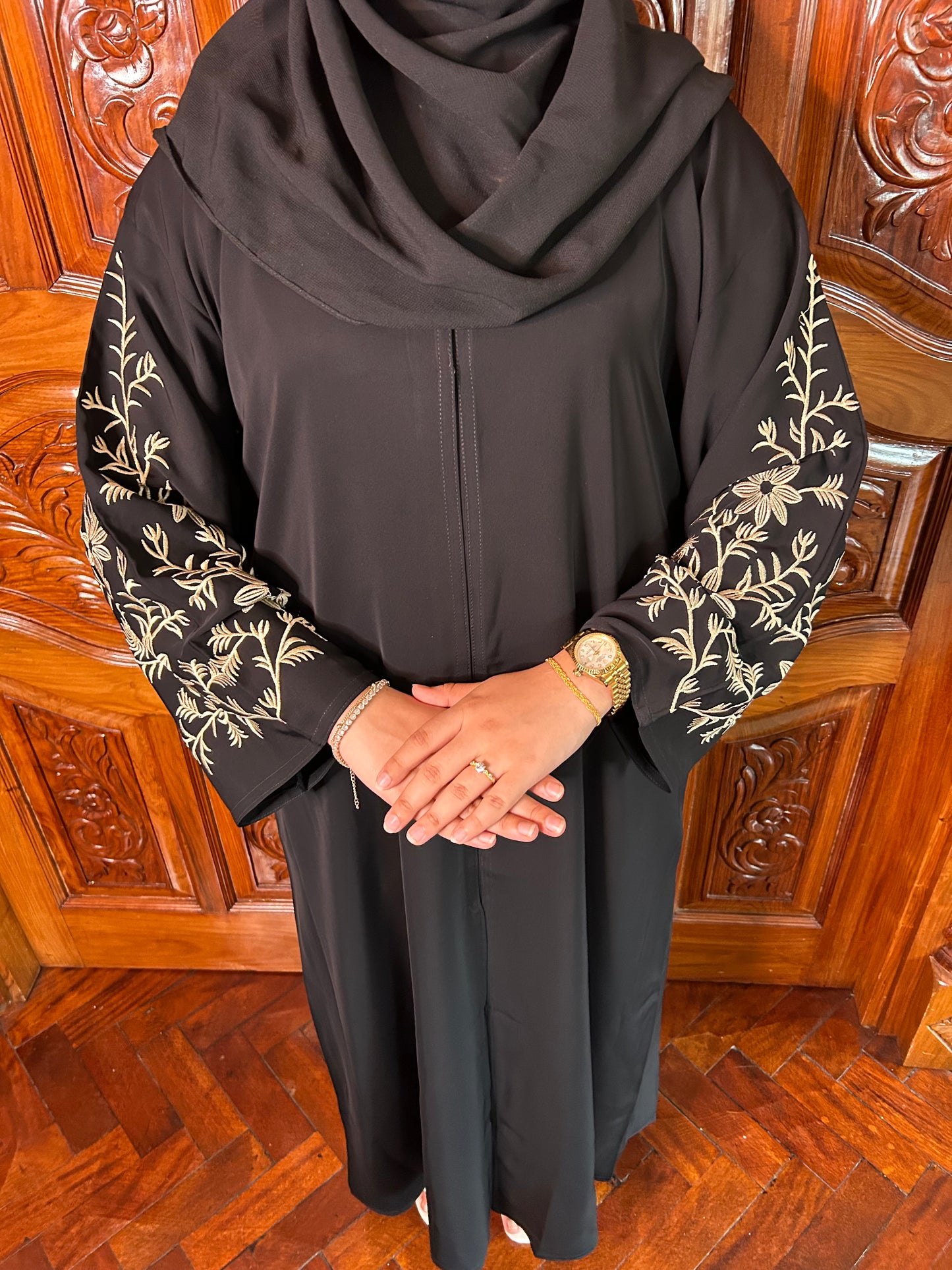 Embroidered Black Nida abaya