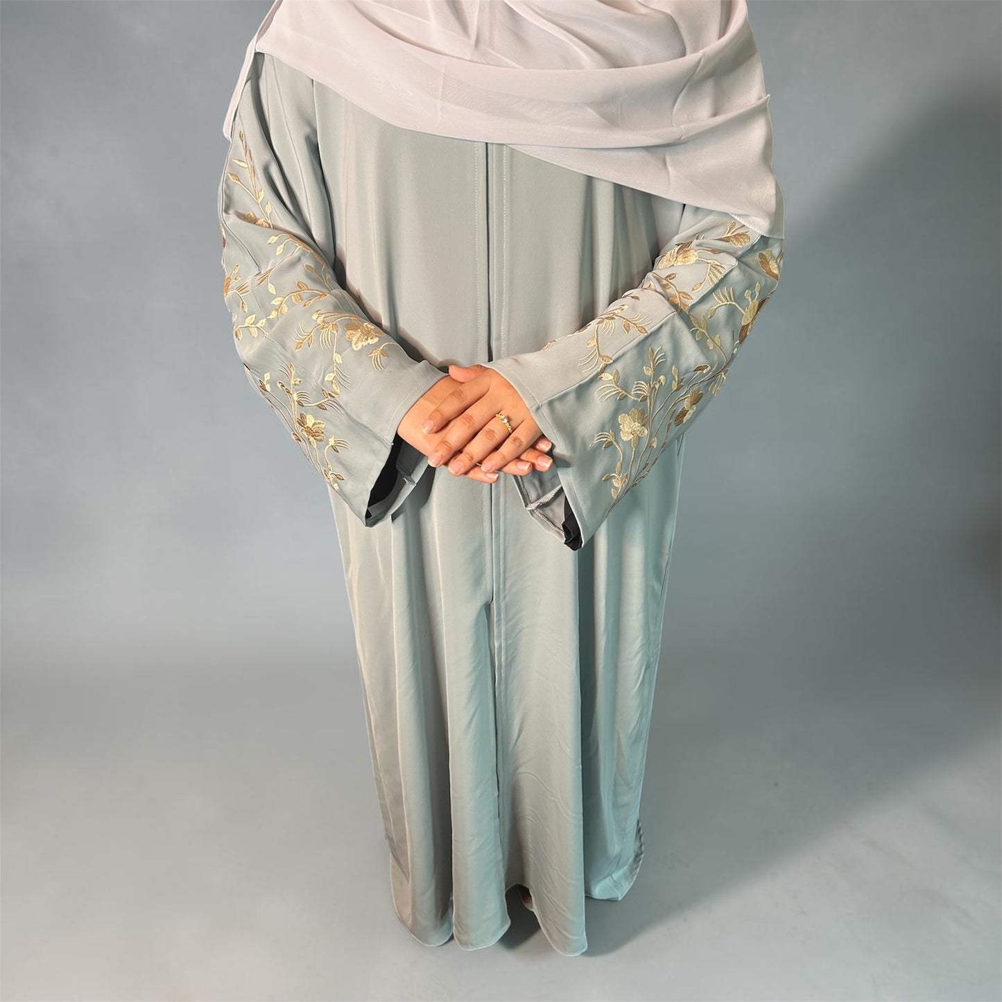 Baby Blue Embroidered Open Abaya