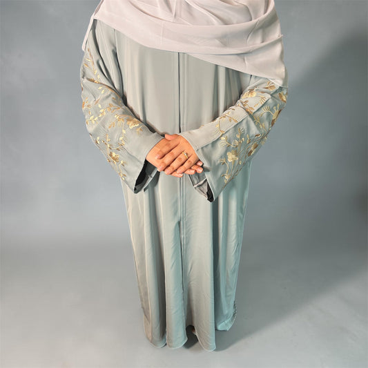 Baby Blue Embroidered Open Abaya
