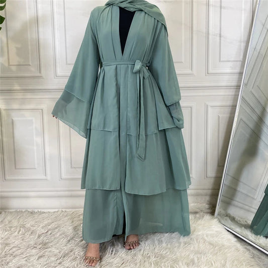 Mint three layer open abaya