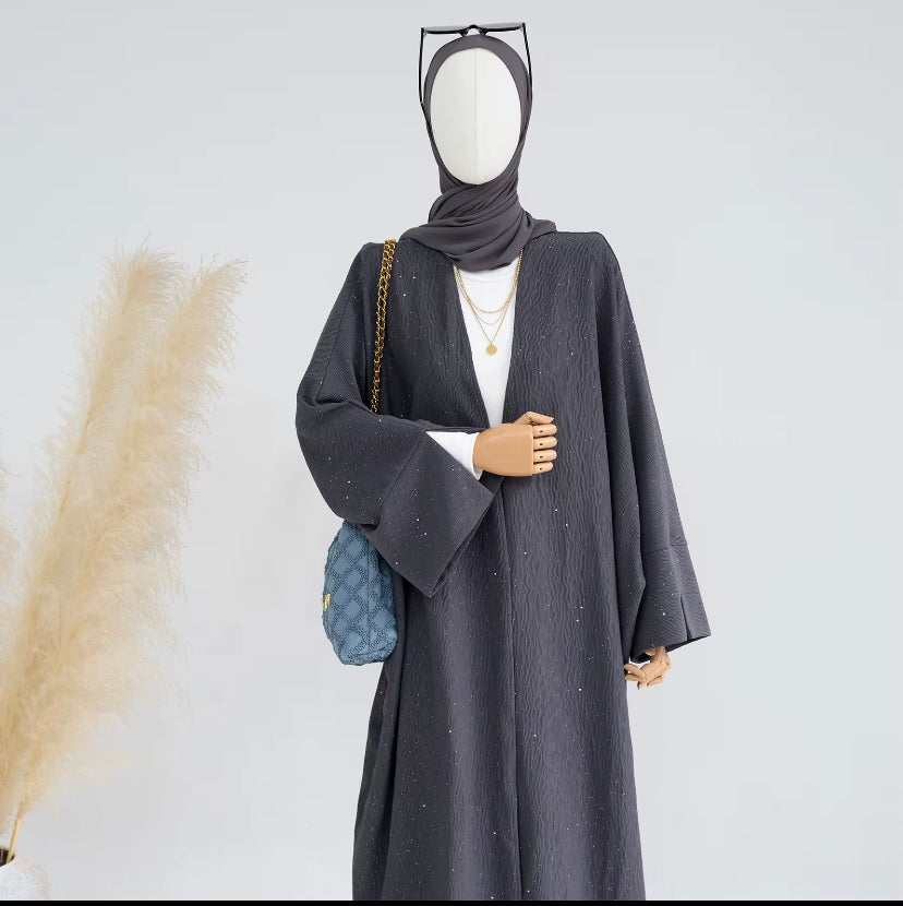 Corduroy sparkle open abaya