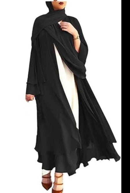 Two Layered Chiffon Open Abaya