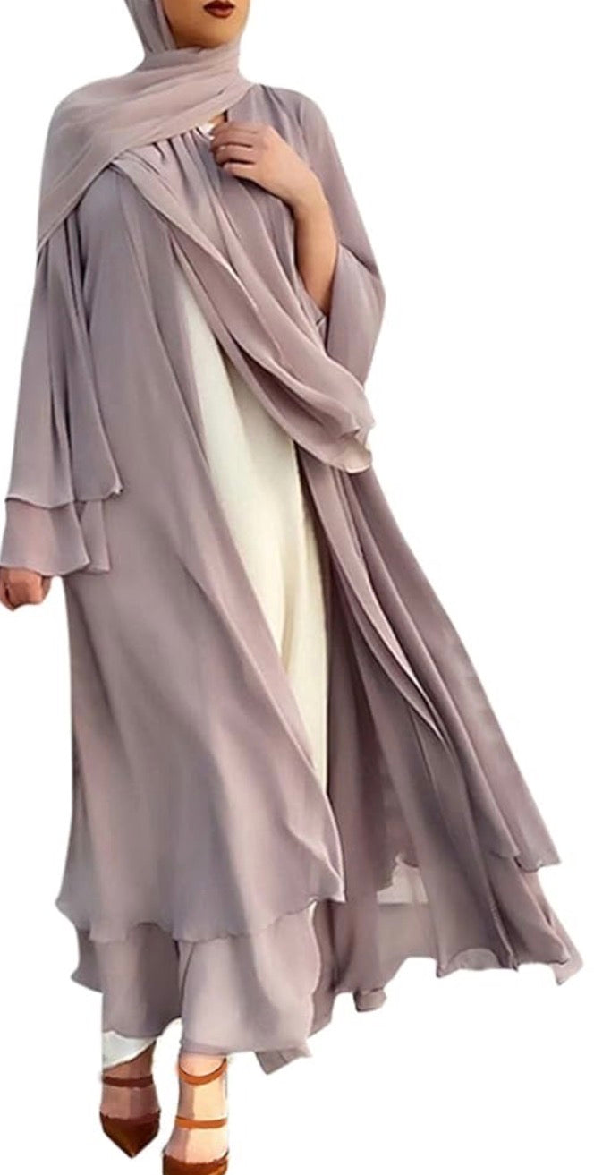 Two Layered Chiffon Open Abaya
