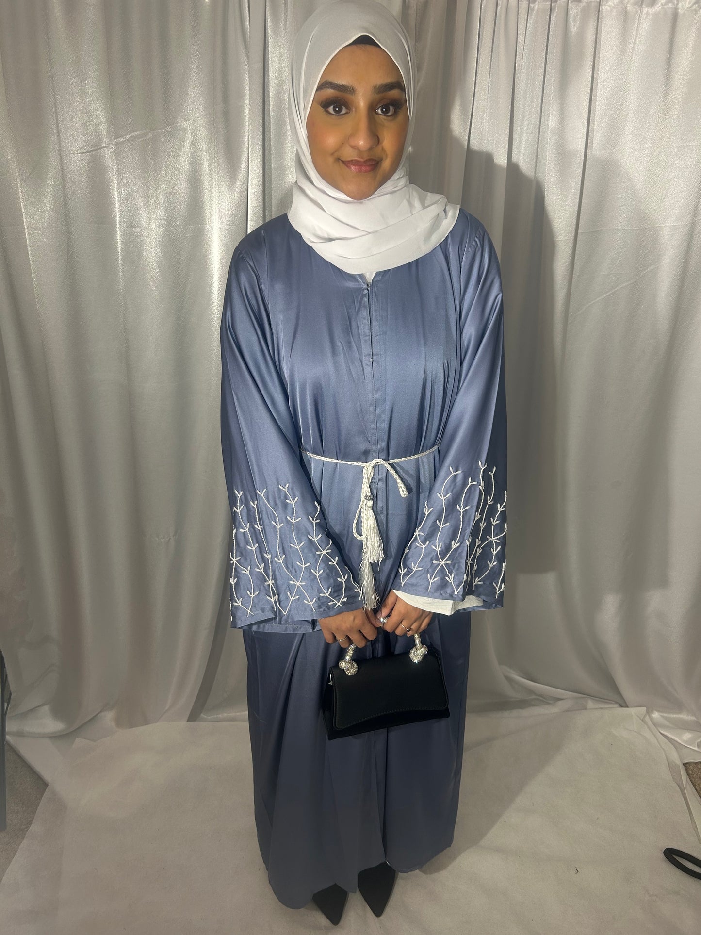 Blue embellished open and closed abaya