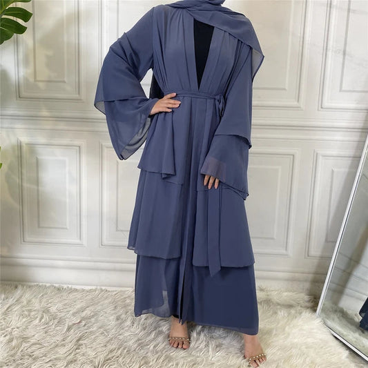Blue three layer open abaya