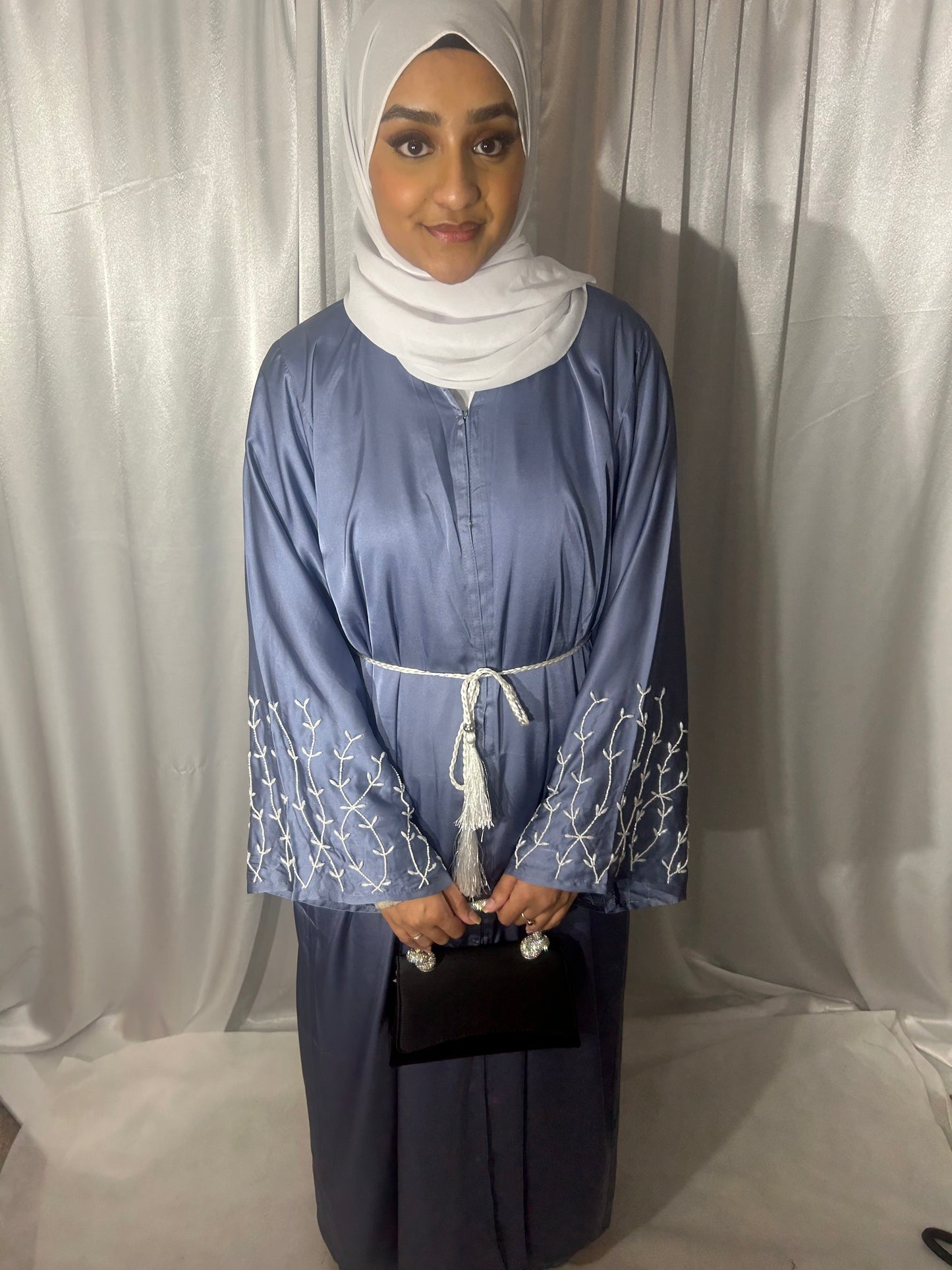 Blue embellished open and closed abaya