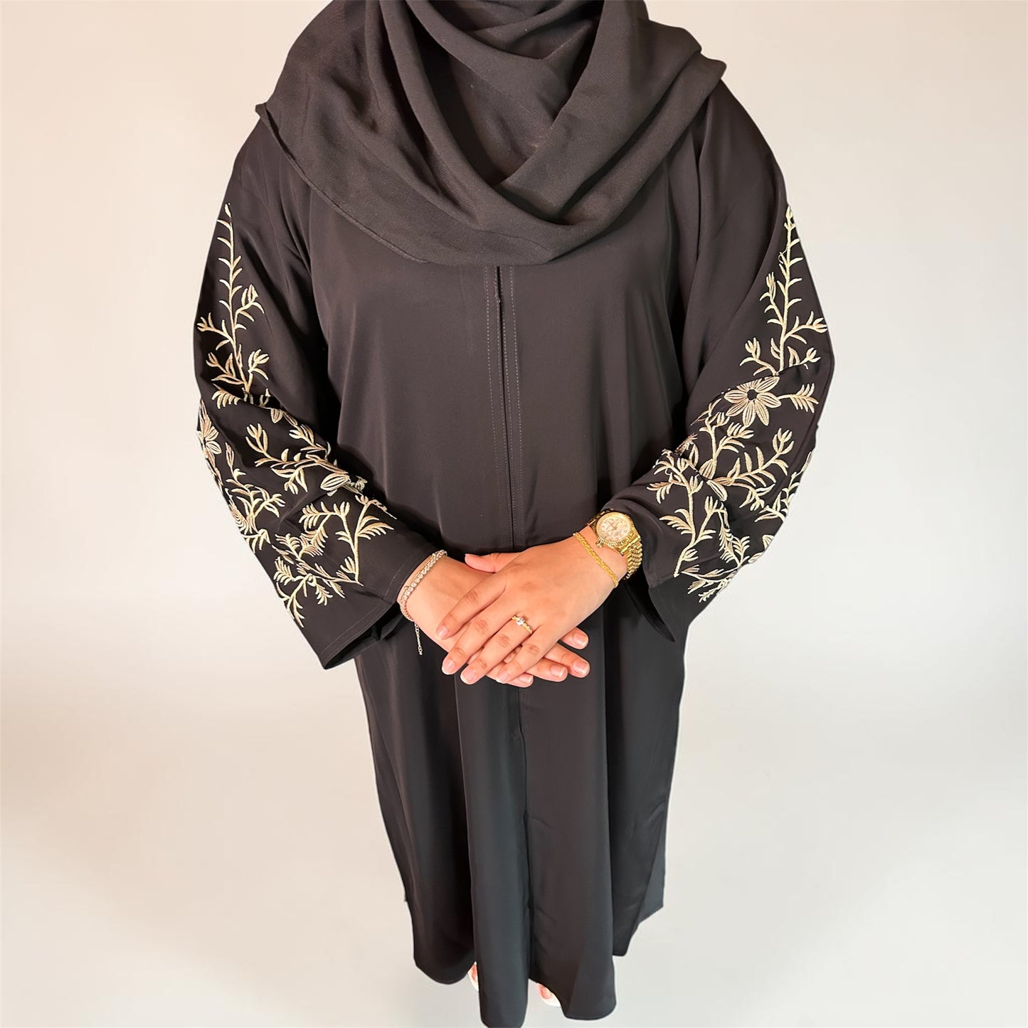 Embroidered Black Nida abaya
