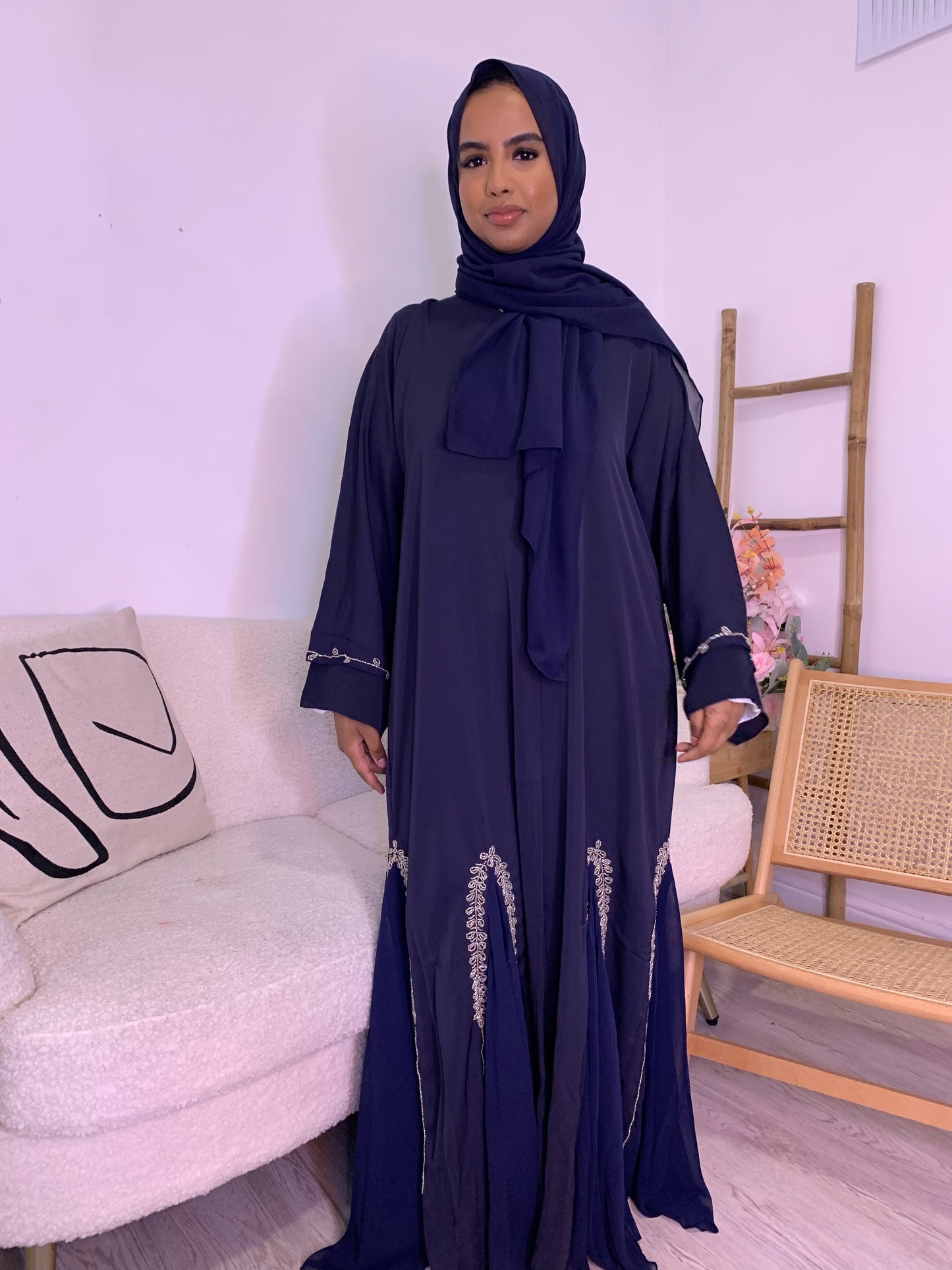 Embellished Nida Open Abaya