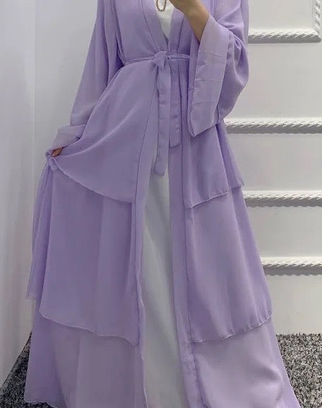 Lilac three layered open abaya