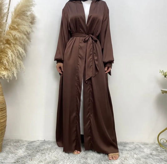 Coffee satin open abaya