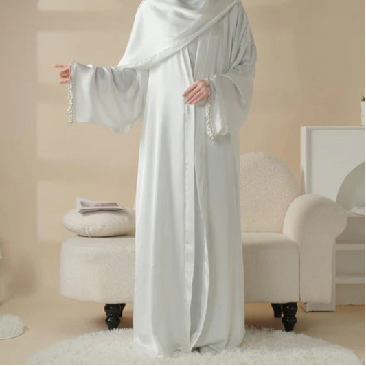 Two piece satin embellished abaya