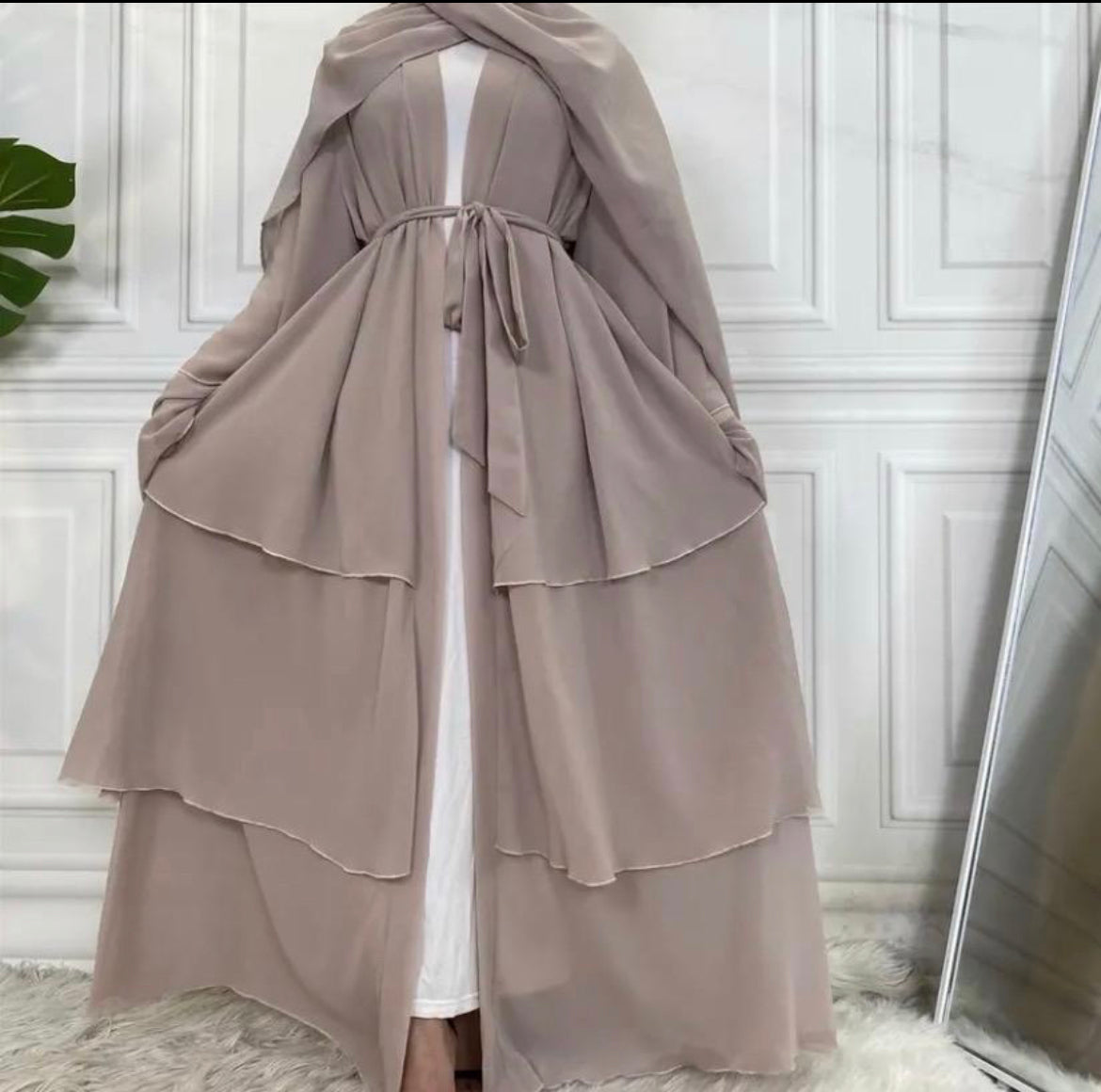 Three layer chiffon open abaya