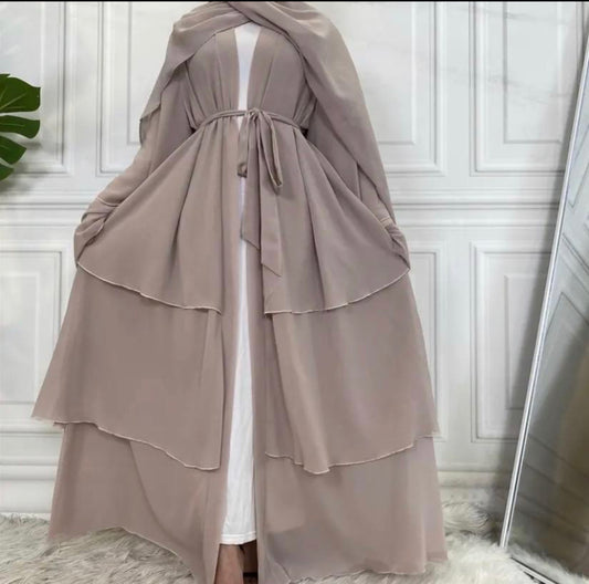 Three layer chiffon open abaya