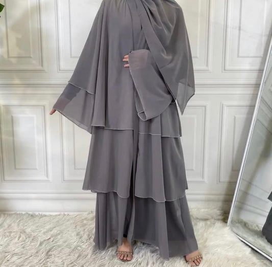 Three layer chiffon open abaya