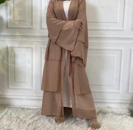 Three layered chiffon open abaya